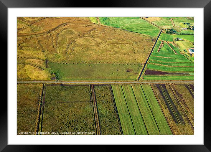 Aerial view of green farming crops Iceland Europe Framed Mounted Print by Spotmatik 