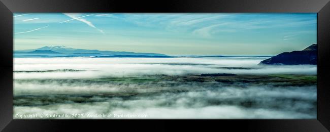 Aerial Panoramic of Icelandic morning mist travel tourism  Framed Print by Spotmatik 