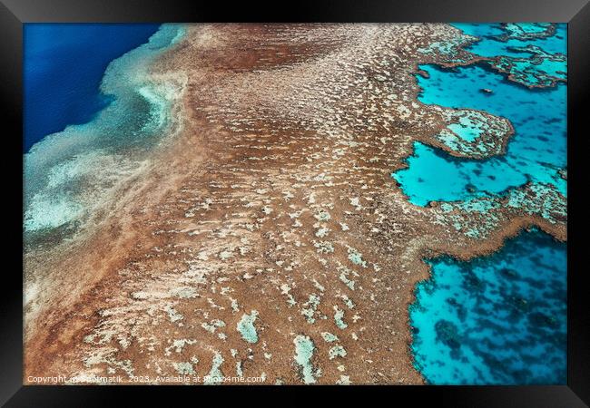 Aerial Australia Great Barrier Reef Queensland South Pacific  Framed Print by Spotmatik 