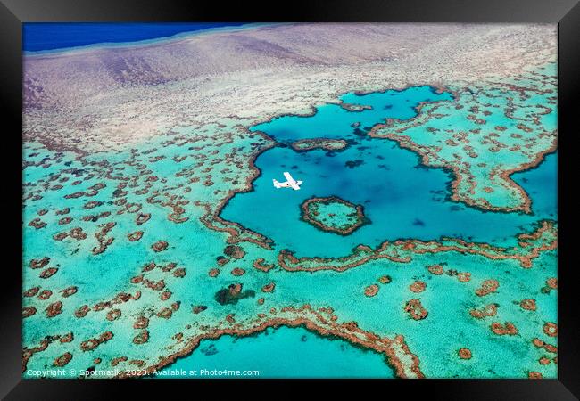 Aerial Australian Great Barrier Reef Sea Plane Framed Print by Spotmatik 