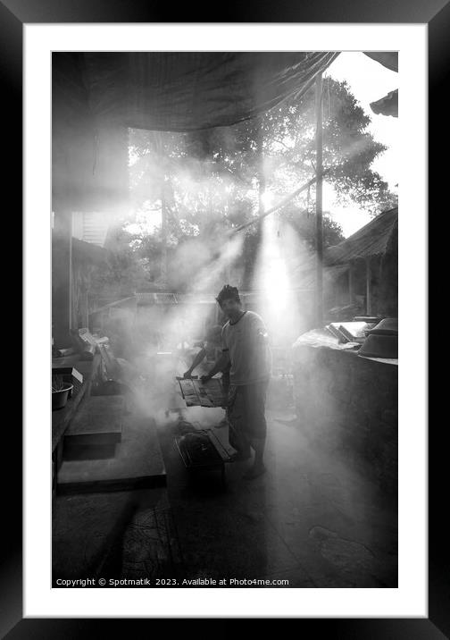Indonesian outdoors Balinese traditional village cooking  Framed Mounted Print by Spotmatik 