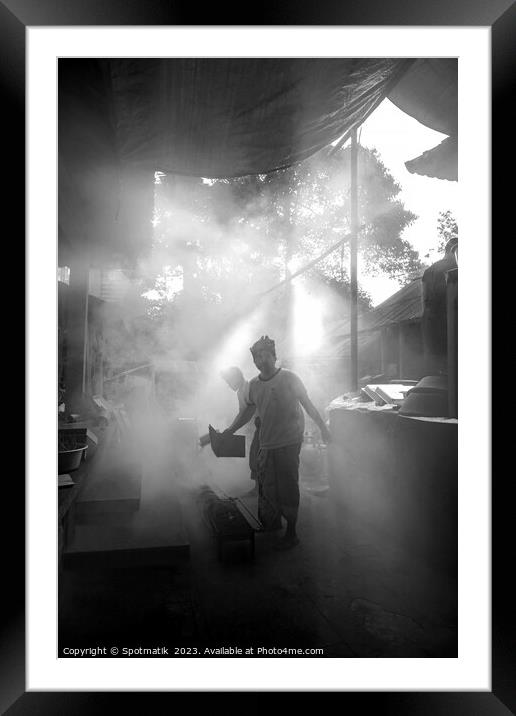 Indonesian outdoors Balinese traditional village cooking for wed Framed Mounted Print by Spotmatik 