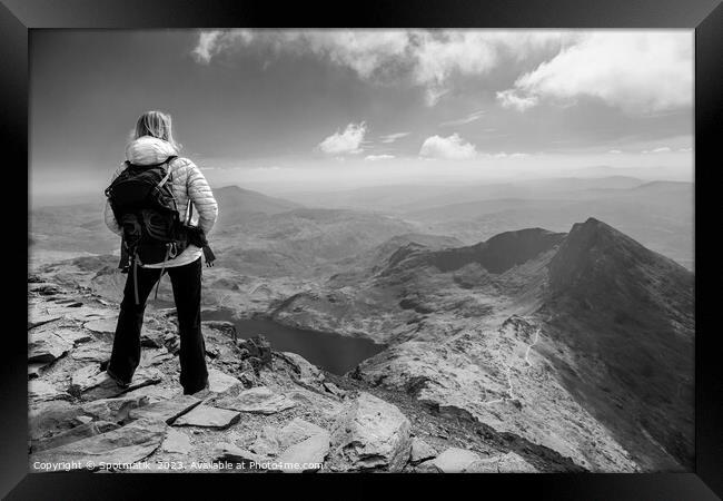 Snowdonia Wales Caucasian young female hiker outdoor Framed Print by Spotmatik 