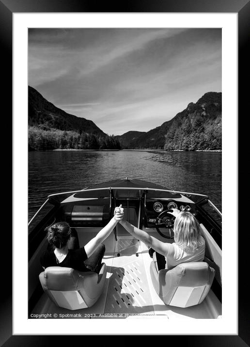 Ambitious friends girls celebrating life success at speed  Framed Mounted Print by Spotmatik 