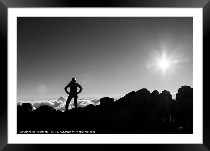 Silhouette of young female hiker Haleakala National Park  Framed Mounted Print by Spotmatik 