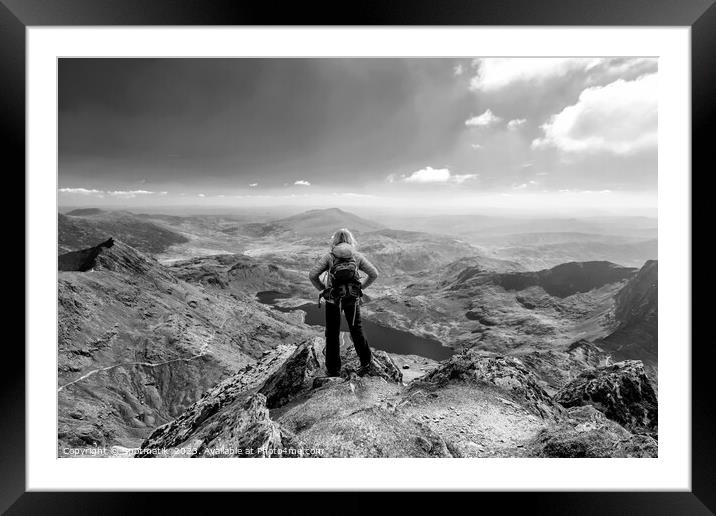 Wales young Caucasian female hiker outdoor Snowdonia Framed Mounted Print by Spotmatik 