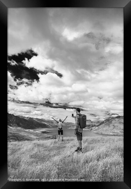 Travel Happy couple taking picture Lake Wakatipu South Island Framed Print by Spotmatik 