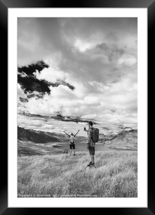 Travel Happy couple taking picture Lake Wakatipu South Island Framed Mounted Print by Spotmatik 