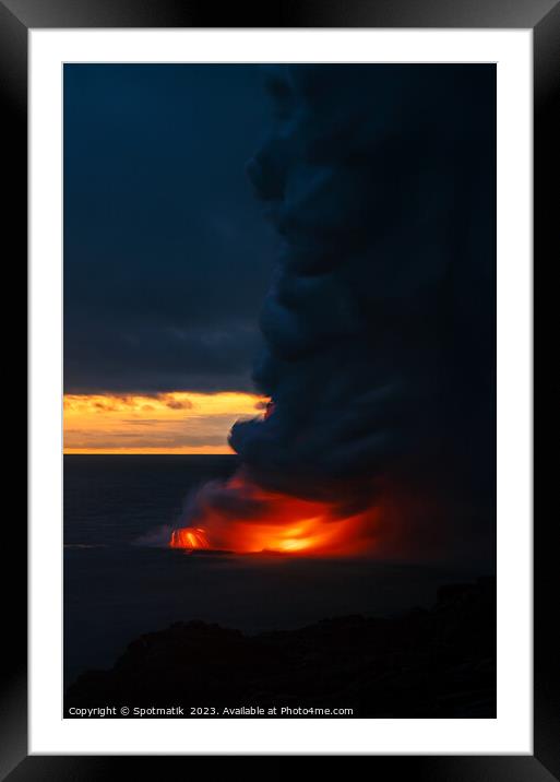 Sunset over Kilauea erupting volcano red hot magma Framed Mounted Print by Spotmatik 