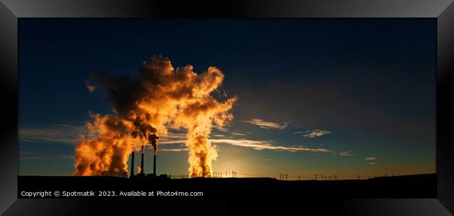 Power plant at sunrise Industrial complex producing energy  Framed Print by Spotmatik 