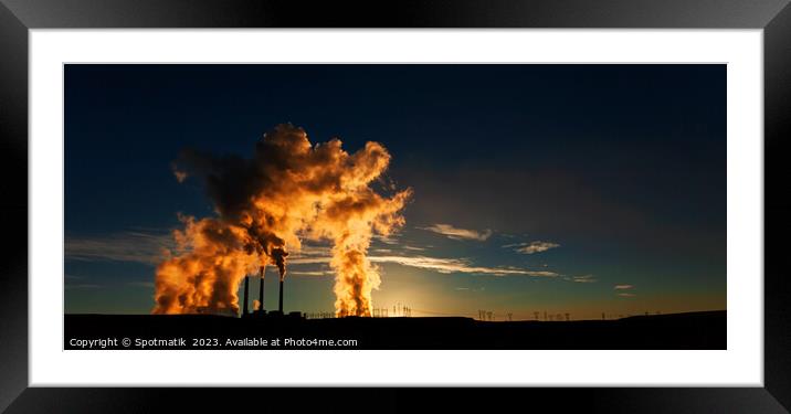 Power plant at sunrise Industrial complex producing energy  Framed Mounted Print by Spotmatik 