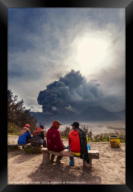 People viewing volcanic activity Mt Bromo Java Indonesian Framed Print by Spotmatik 