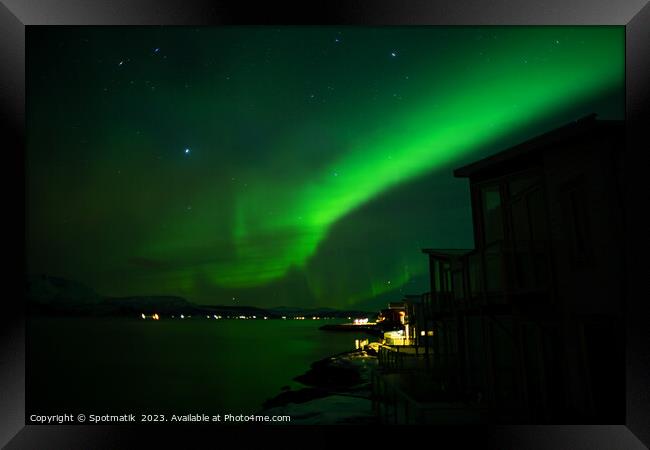 Northern Lights display in sky Arctic Circle Norway Framed Print by Spotmatik 