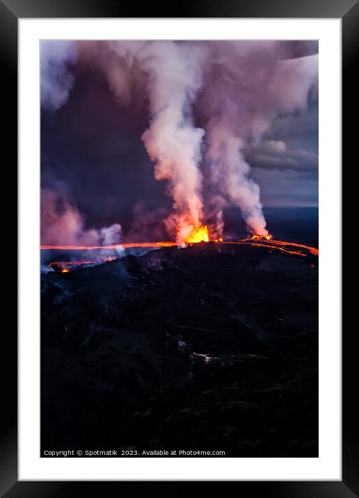 Aerial view of Icelandic active volcanic lava field  Framed Mounted Print by Spotmatik 
