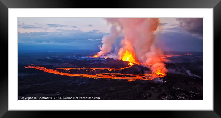 Aerial Panorama view Icelandic volcanic lava Holuhraun volcano  Framed Mounted Print by Spotmatik 