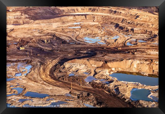 Aerial Alberta mining area large dump carrying Oilsand Framed Print by Spotmatik 