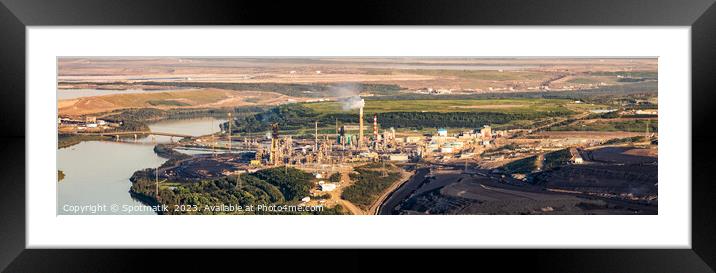 Aerial Panorama view Oil Refinery near Oilsands mining  Framed Mounted Print by Spotmatik 
