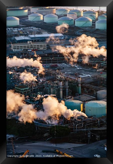 Aerial view of Industrial coastal Petrochemical refinery Framed Print by Spotmatik 