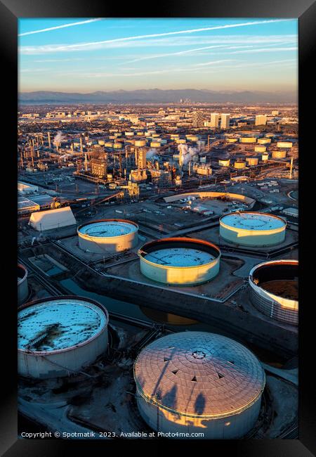 Aerial view of Industrial coastal Petrochemical refinery Framed Print by Spotmatik 