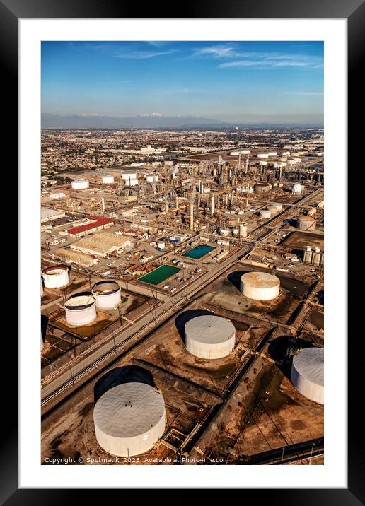 Aerial view of Industrial petrochemical plant Los Angeles  Framed Mounted Print by Spotmatik 