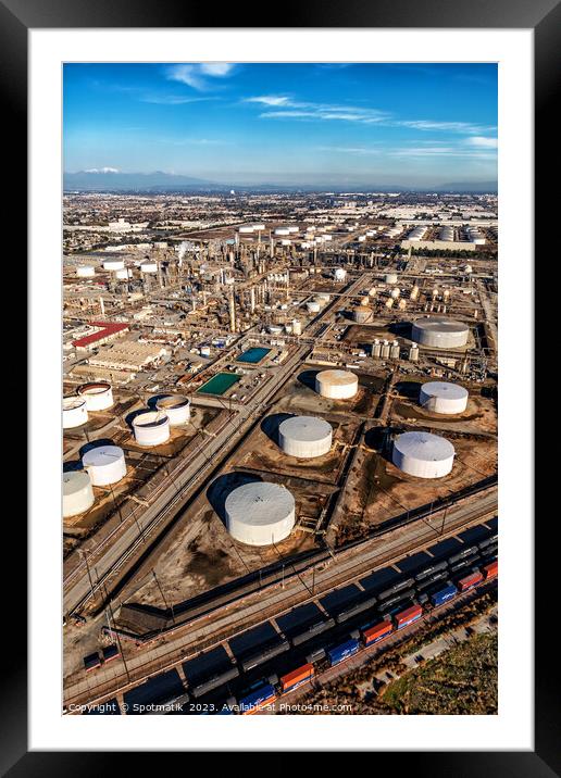 Aerial view oil refinery near Los Angeles California  Framed Mounted Print by Spotmatik 