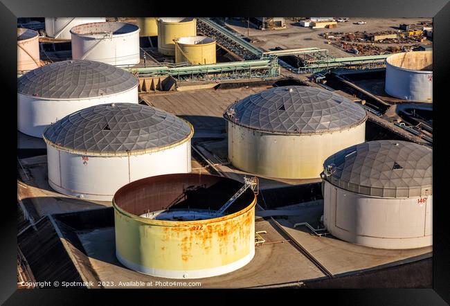 Aerial view of oil refinery near Los Angeles  Framed Print by Spotmatik 