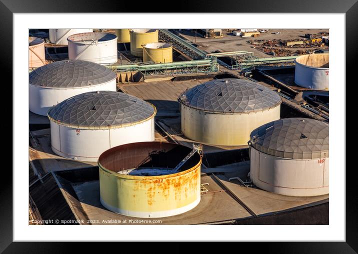 Aerial view of oil refinery near Los Angeles  Framed Mounted Print by Spotmatik 
