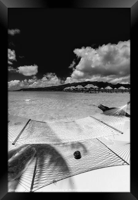 Bora Bora beach hammock luxury Overwater resort Bungalows  Framed Print by Spotmatik 