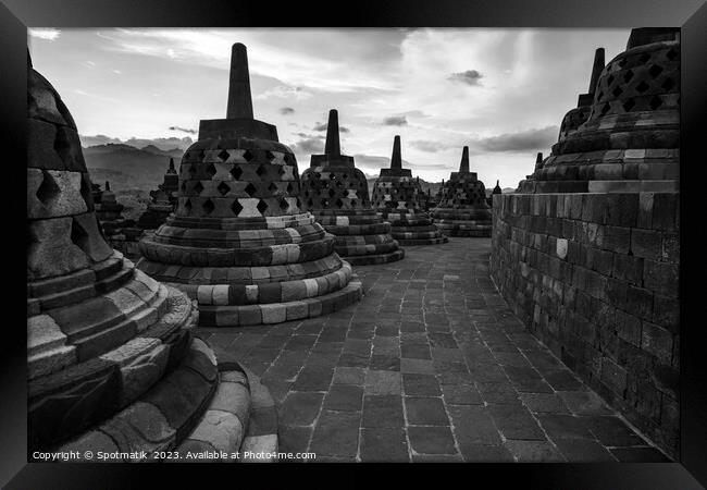 Borobudur sunrise religious temple ancient tourism Java Framed Print by Spotmatik 