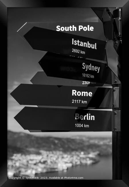 Travel Mile signpost places of the world to explore  Framed Print by Spotmatik 