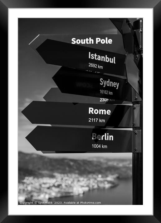 Travel Mile signpost places of the world to explore  Framed Mounted Print by Spotmatik 