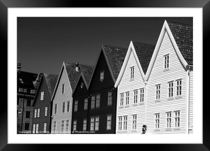 Norway Bergen Multi Colored wooden built Norwegian properties  Framed Mounted Print by Spotmatik 