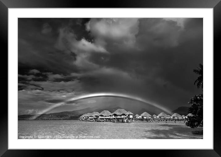 Rain shower creating Multicolored rainbow Bora Bora Resort Framed Mounted Print by Spotmatik 