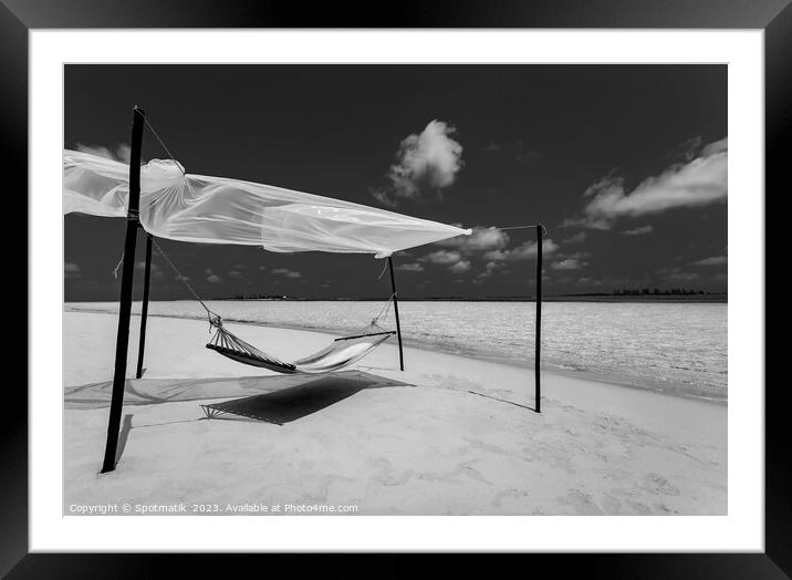 Hammock on the shoreline remote luxury paradise Island  Framed Mounted Print by Spotmatik 