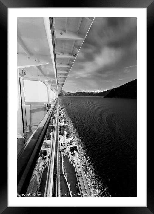 Cruise Ship balcony view of scenic Norwegian Fjord  Framed Mounted Print by Spotmatik 