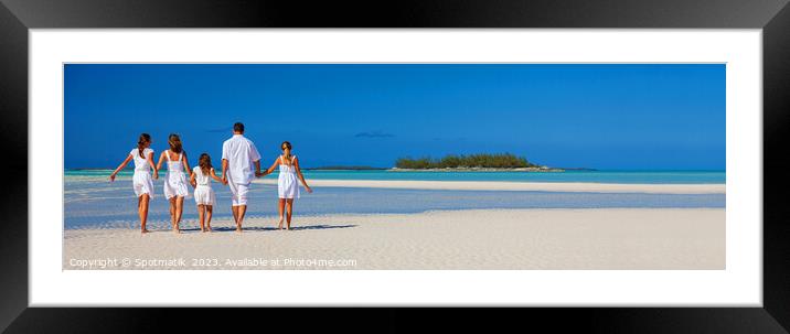 Panorama Healthy Caucasian family together on beach vacation Framed Mounted Print by Spotmatik 