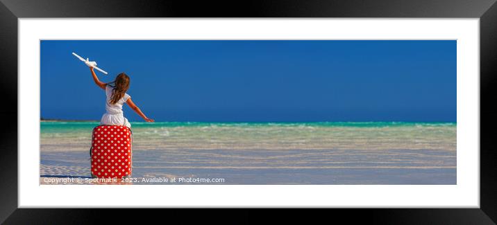 Panorama Portrait of girl airplane cruise travel luggage beach Framed Mounted Print by Spotmatik 