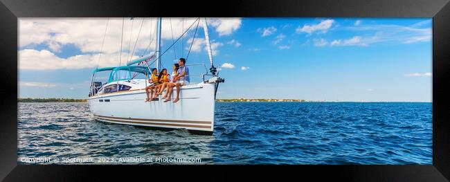 Panoramic Latin American family sailing yacht on luxury vacation Framed Print by Spotmatik 