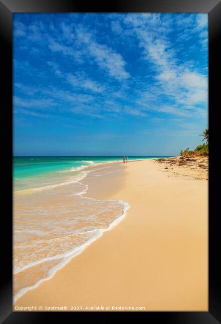 Tropical ocean waves on paradise island beach Bahamas Framed Print by Spotmatik 