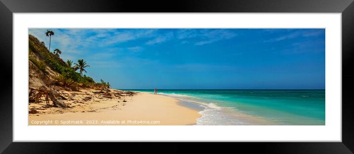 Panoramic beach view with seniors on romantic vacation Framed Mounted Print by Spotmatik 