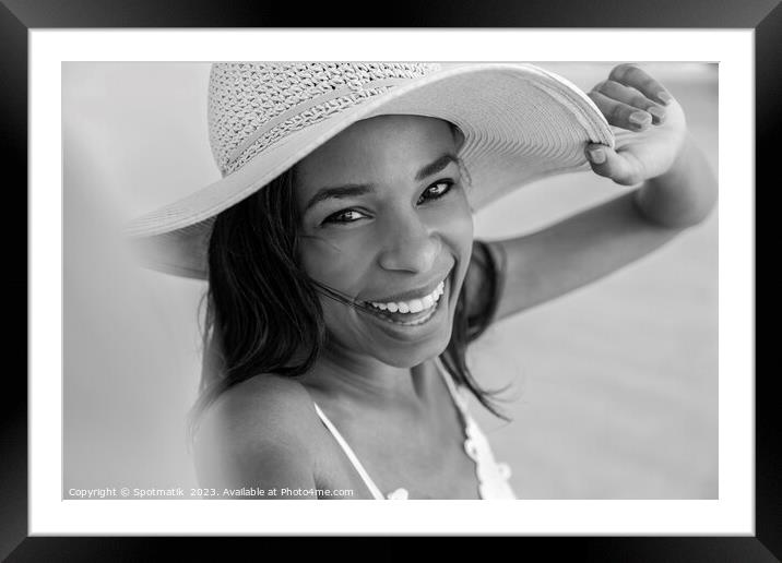 Portrait of smiling African American girl wearing hat Framed Mounted Print by Spotmatik 