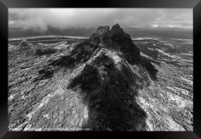 Aerial Mt Otemanu Mt Pahia mountain Bora Bora  Framed Print by Spotmatik 