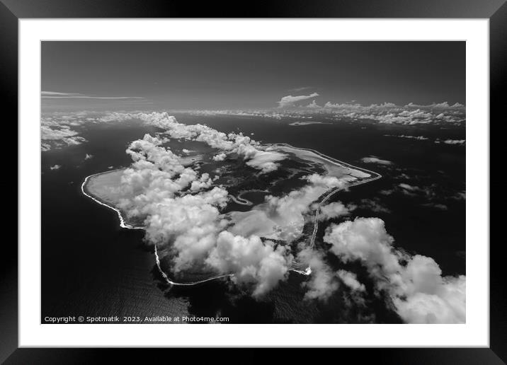 Aerial cloud covered Bora Bora in French Polynesia  Framed Mounted Print by Spotmatik 