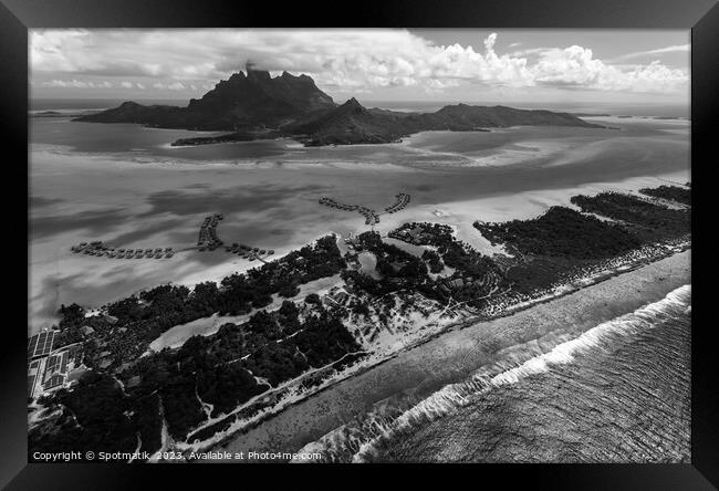 Aerial Bora Bora Island Tahiti South Pacific coastline  Framed Print by Spotmatik 