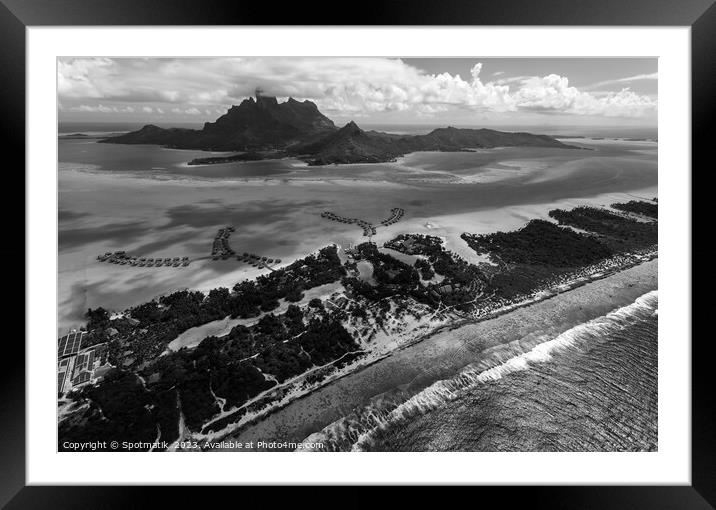 Aerial Bora Bora Island Tahiti South Pacific coastline  Framed Mounted Print by Spotmatik 