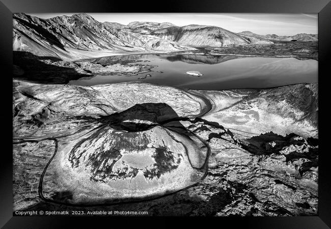 Aerial Icelandic view of Landmannalaugar dormant volcano Framed Print by Spotmatik 