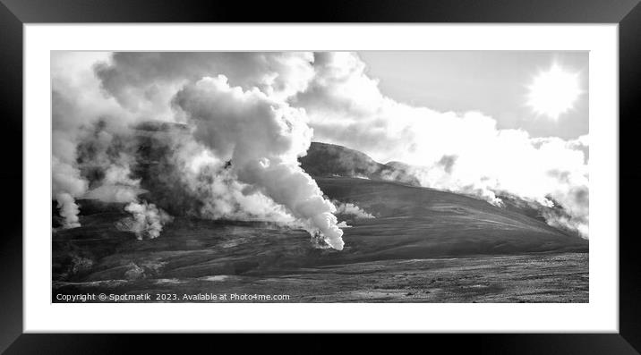 Aerial panorama hot steam gases geothermal activity  Framed Mounted Print by Spotmatik 