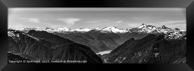 Aerial Panoramic view of Rocky mountains Vancouver Canada Framed Print by Spotmatik 