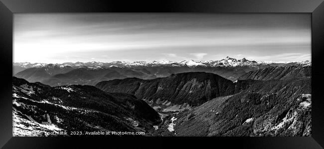 Aerial Panorama of snow covered mountains Vancouver Canada Framed Print by Spotmatik 