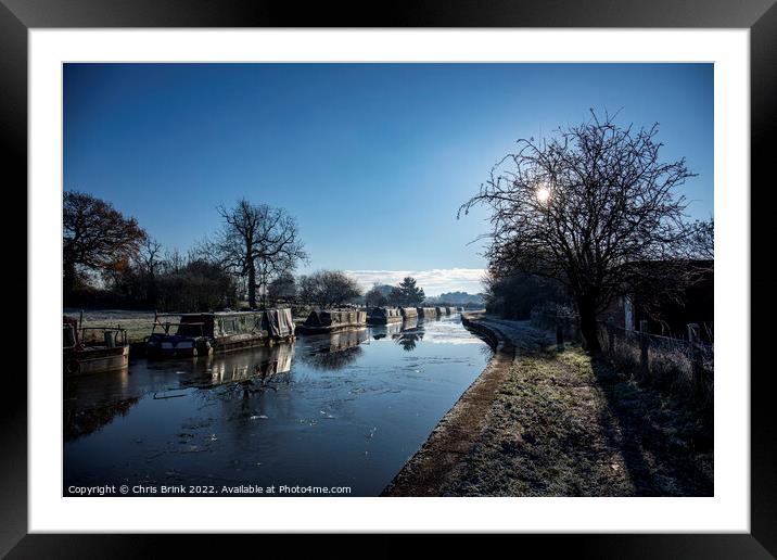 Sunrise in winter at Trent and Mersey canal in Cheshire UK Framed Mounted Print by Chris Brink